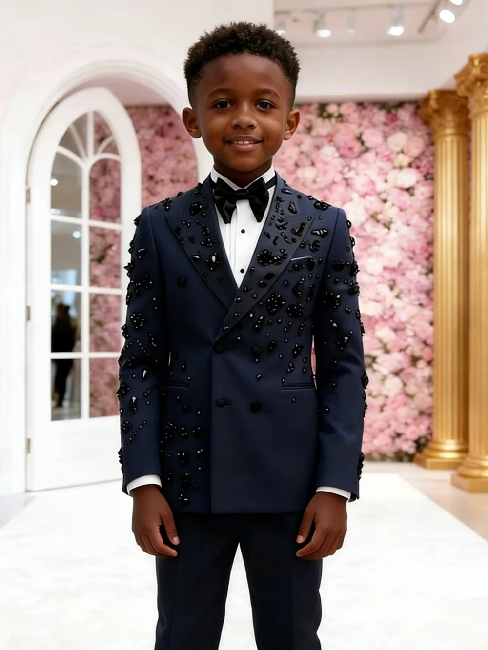Txjojn Luxurious Boys Beaded Suits 2 Pieces Wedding Guest Clothes Classic Peak Lapel Kids Tuxedo Birthday Formal Party Wear