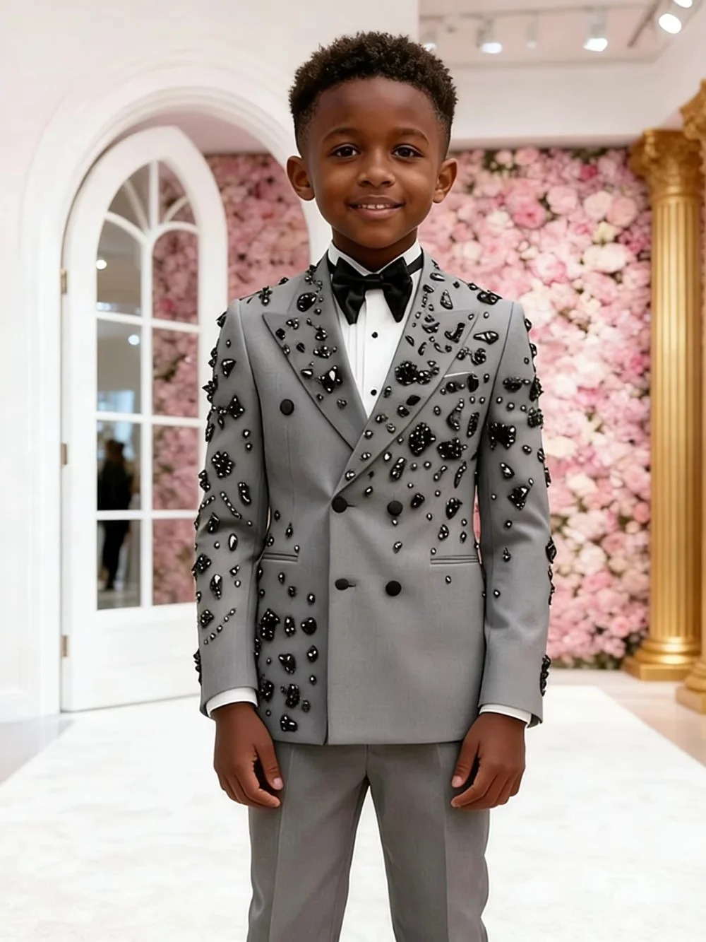 Txjojn Luxurious Boys Beaded Suits 2 Pieces Wedding Guest Clothes Classic Peak Lapel Kids Tuxedo Birthday Formal Party Wear