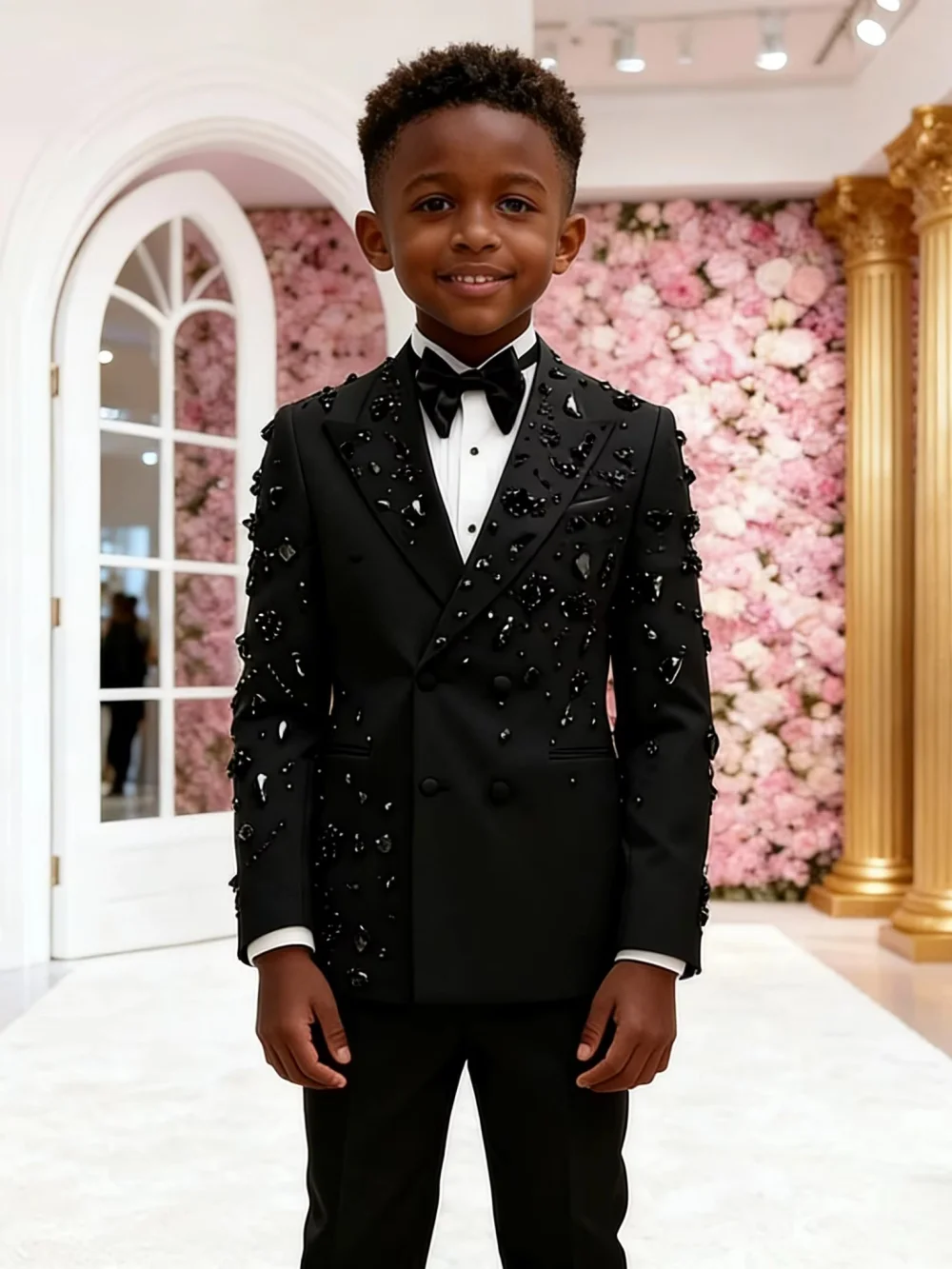 Txjojn Luxurious Boys Beaded Suits 2 Pieces Wedding Guest Clothes Classic Peak Lapel Kids Tuxedo Birthday Formal Party Wear