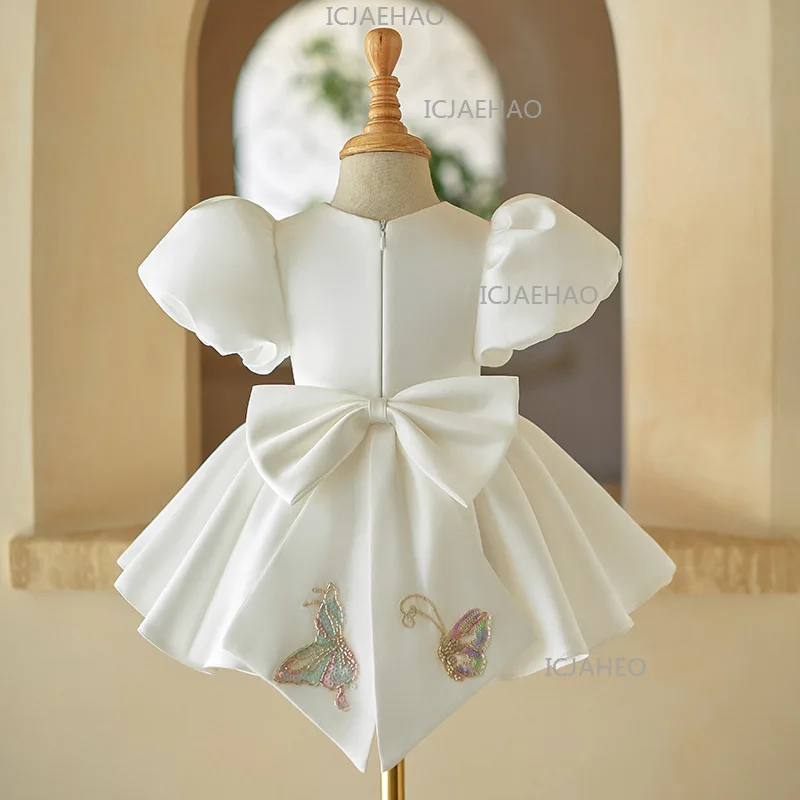 Baby Girl Birthday Party Infant Princess Dress Clothes Kids Flower Girl Wedding Host White Tutu Short Sleeve Costume Children