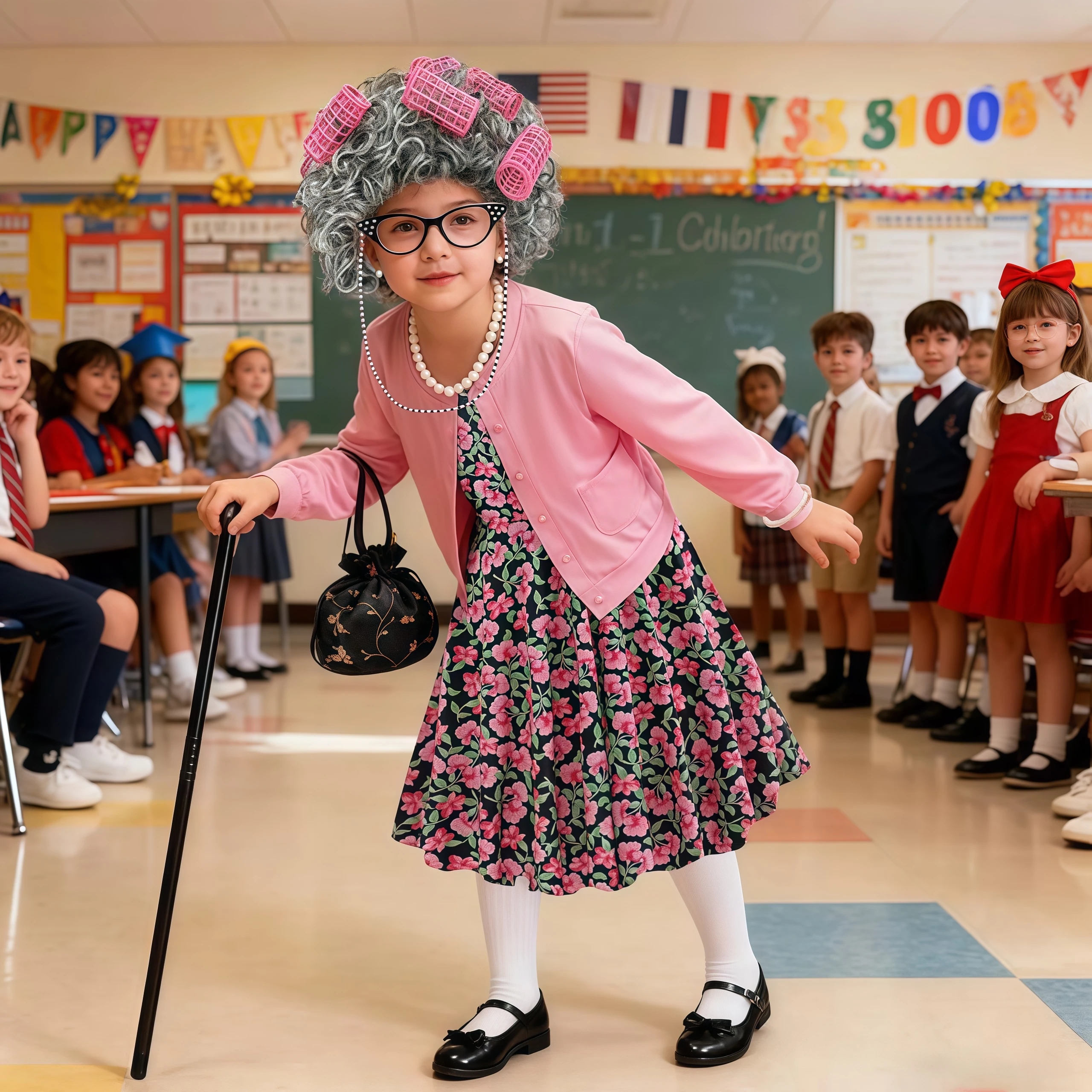 100 Days Of School Kids 100 Day Old Lady Costume Sets Girls Granny Dress Up For Halloween Carnival 100 Years Grandma Role-play