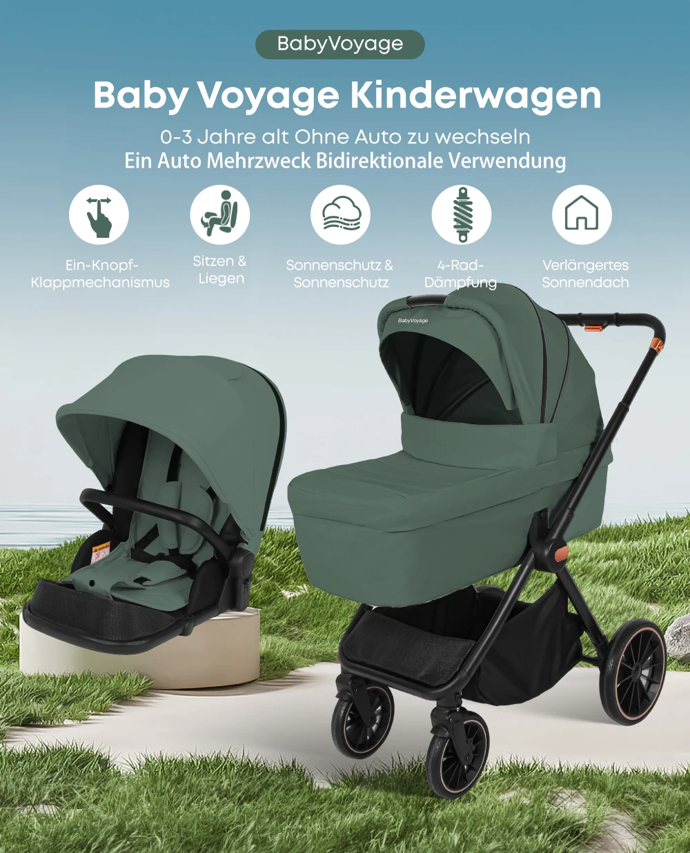 2-in-1 Lightweight Baby Safety Stroller Two-Way Newborn Seat Multifunctional Pushchair EU Stock Easy Folding Baby Stroller