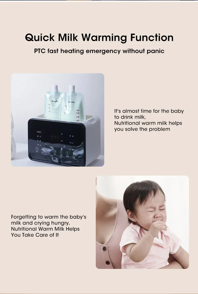 2 in1 Baby Bottle Warmer and Sterilizer Automatic Smart Temperature Control Milk Warmer Disinfection