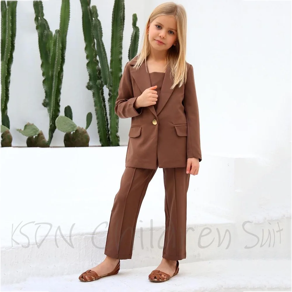 Fashion Kids Girl's Suit 2 Pieces Single Button Blazer Straight Pants Graduation Family Photoshoot Daily Casual Formal Wear