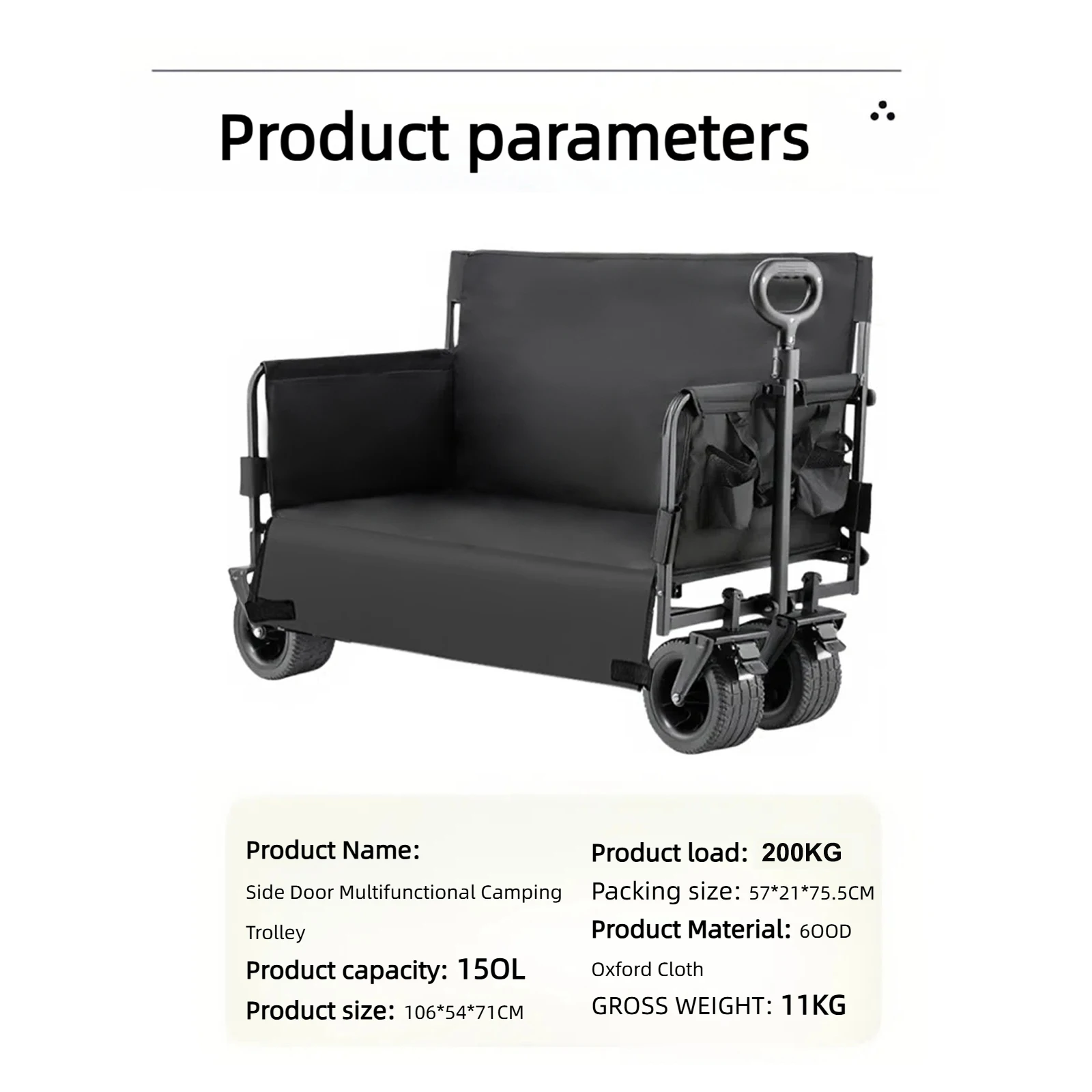 200KG Heavy Duty Folding Camping Cart 150L Large Capacity Utility Wagon All Terrain Removable Wheels Foldable Beach Trolley Outdoor Picnic Shopping Garden Push Cart Portable Collapsible Stroller Wagon with Side Door Sofa Bed Chair