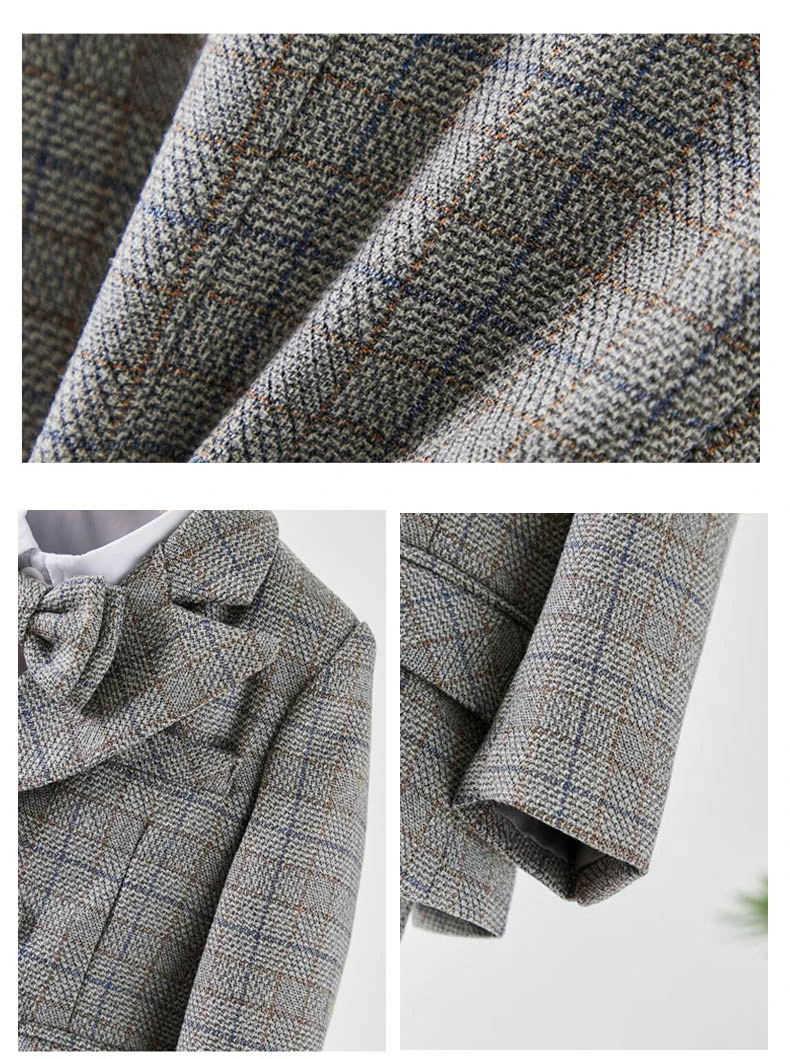 Kids Boys Gentleman Plaid Suit Outfit Jacket Pants Suspenders Bow Tie Formal Wedding Party Photograph Costume for Baby Boy Cloth