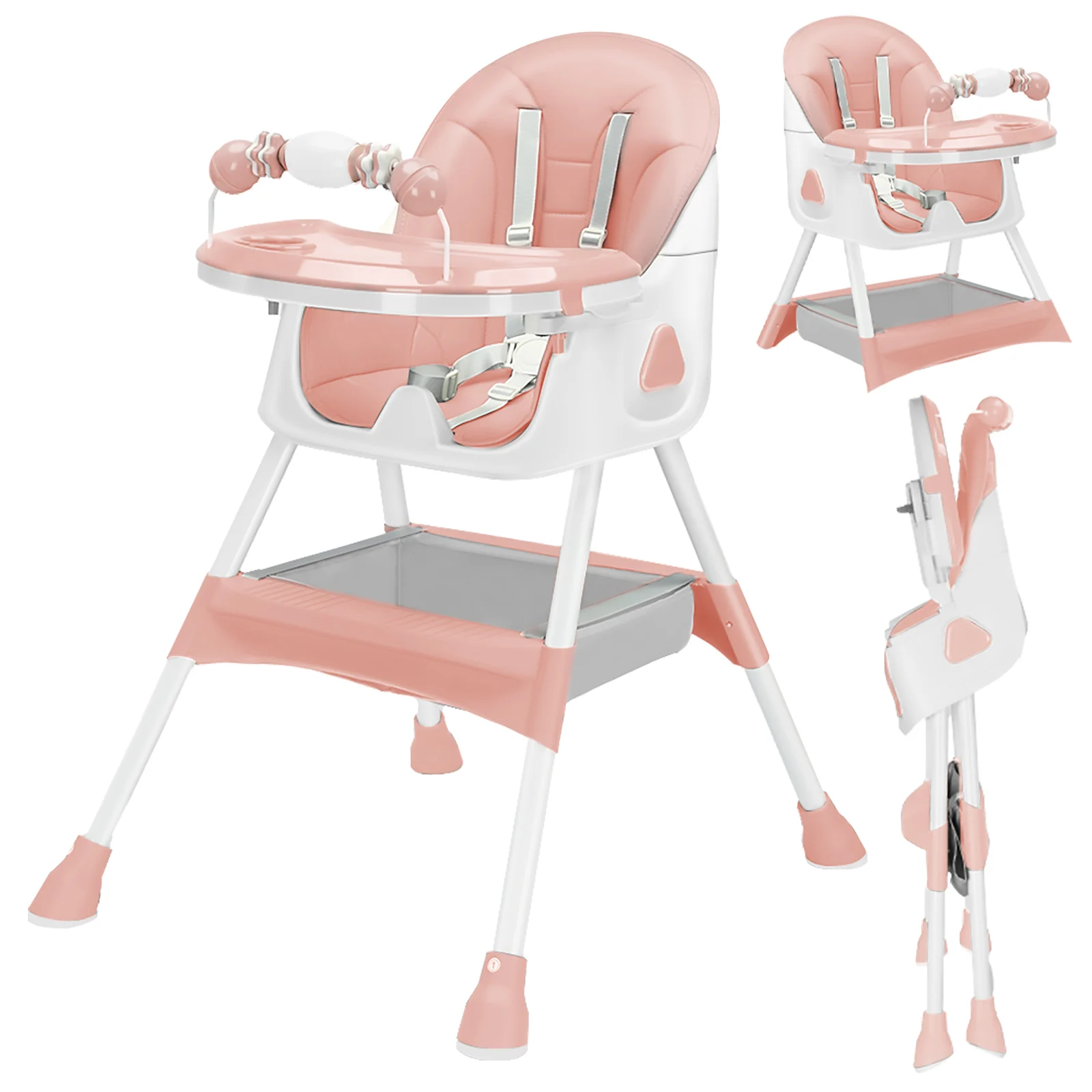 Foldable Baby High Chair 6 Months Plus, with Large Antislip Pad & ToyRack, Easy to Clean Feeding , E500