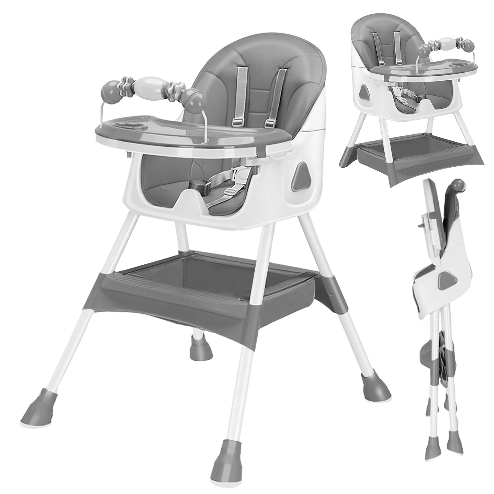 Foldable Baby High Chair 6 Months Plus, with Large Antislip Pad & ToyRack, Easy to Clean Feeding , E500