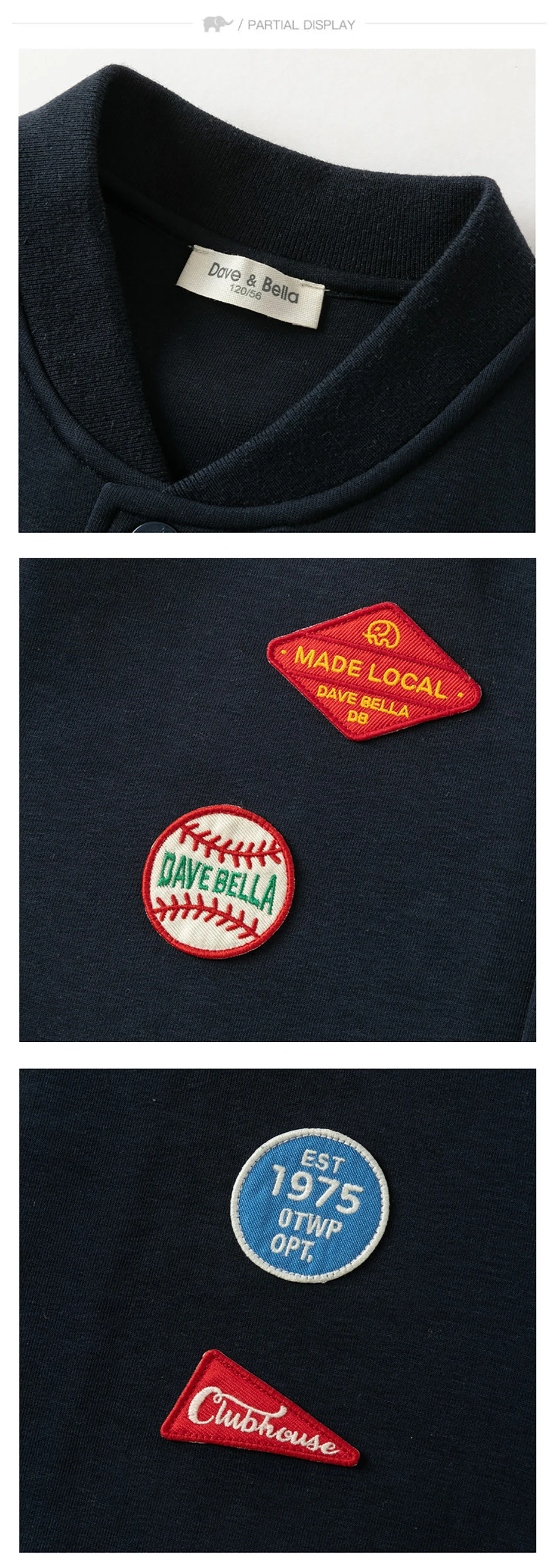 Dave Bella Boys Baseball Coats Kids Long Sleeve Autumn Spring Knitted Jacket Sports Outerwear Children Clothing DK3263266