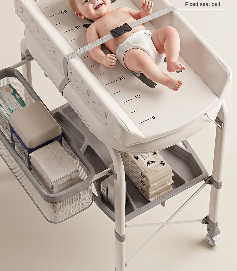 3-in-1 Baby Changing Table with Temperature-Sensing Bath Tub, Foldable, Storage Basket, Reinforced Weight Capacity, with Wheels