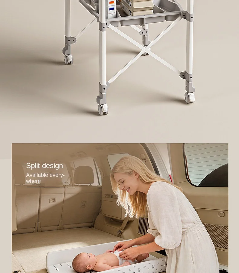 3-in-1 Baby Changing Table with Temperature-Sensing Bath Tub, Foldable, Storage Basket, Reinforced Weight Capacity, with Wheels