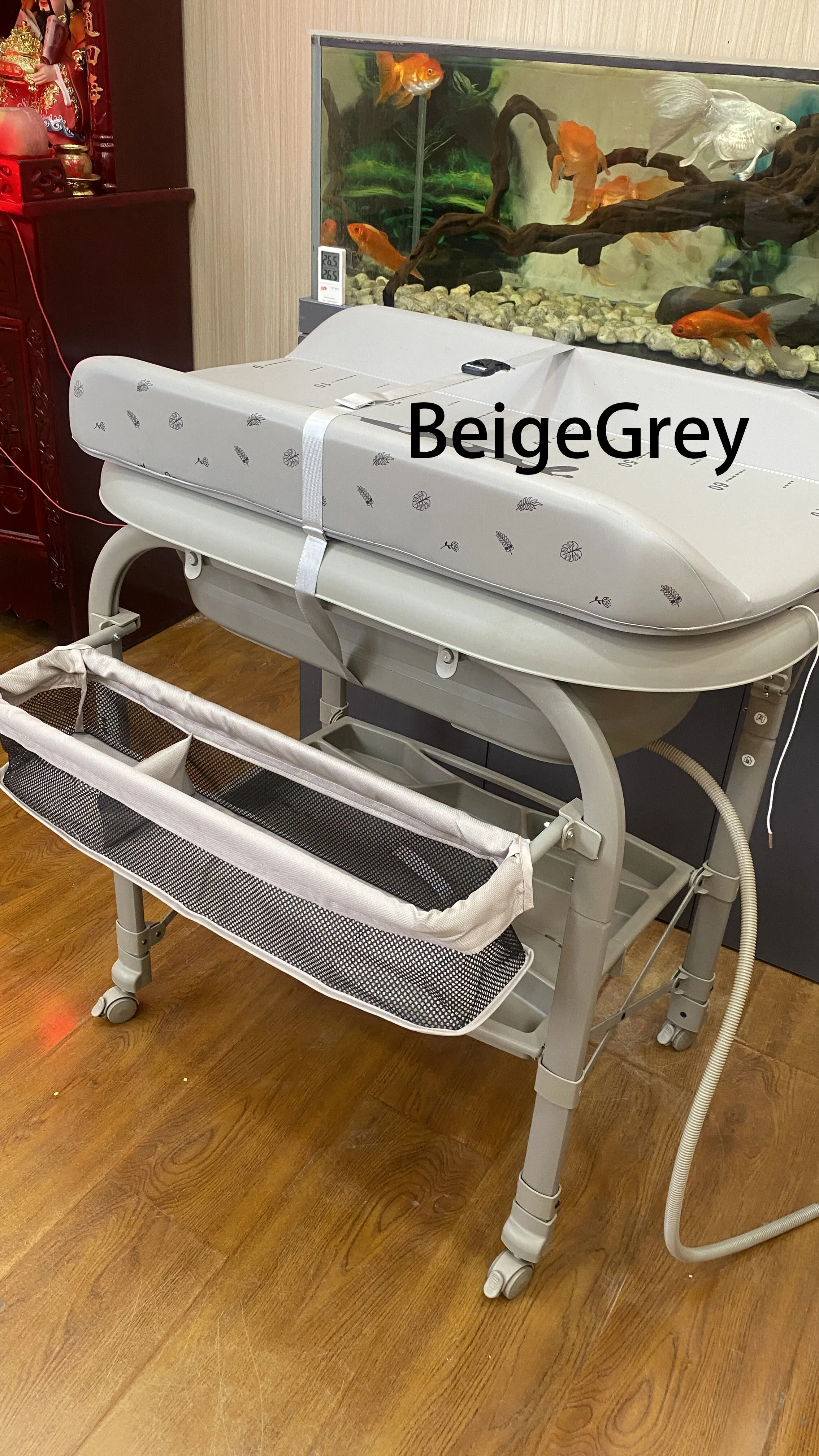 3-in-1 Baby Changing Table with Temperature-Sensing Bath Tub, Foldable, Storage Basket, Reinforced Weight Capacity, with Wheels