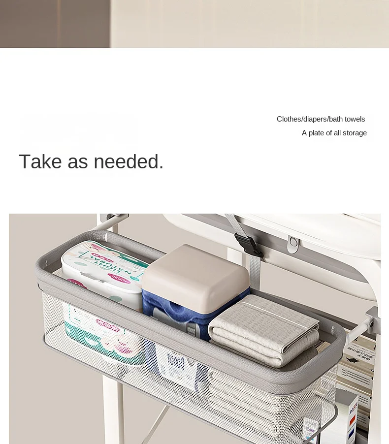3-in-1 Baby Changing Table with Temperature-Sensing Bath Tub, Foldable, Storage Basket, Reinforced Weight Capacity, with Wheels