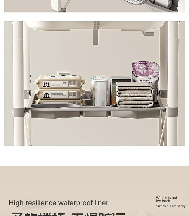 3-in-1 Baby Changing Table with Temperature-Sensing Bath Tub, Foldable, Storage Basket, Reinforced Weight Capacity, with Wheels
