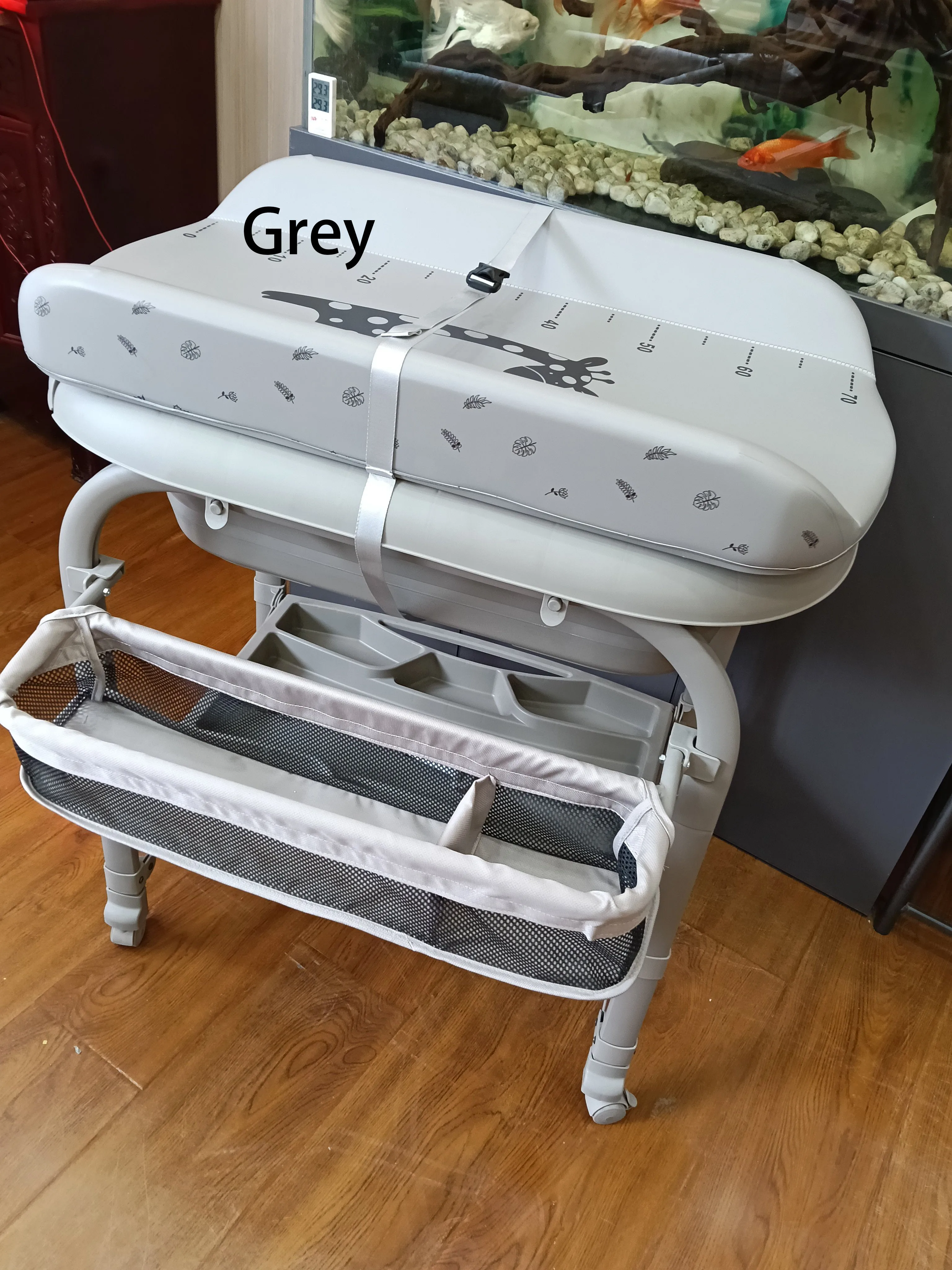 3-in-1 Baby Changing Table with Temperature-Sensing Bath Tub, Foldable, Storage Basket, Reinforced Weight Capacity, with Wheels