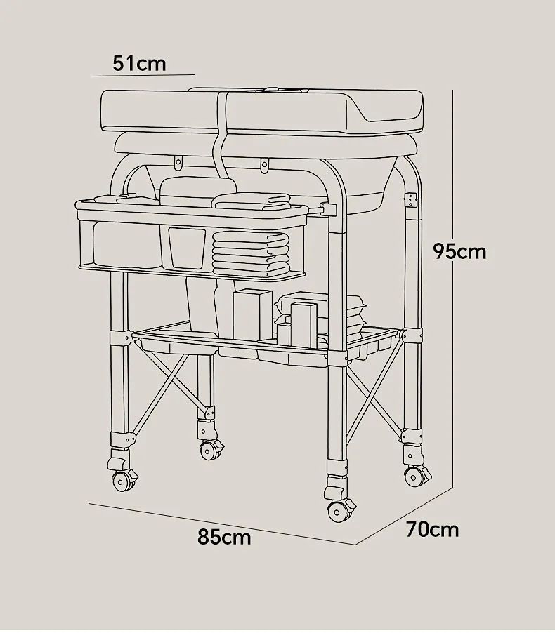3-in-1 Baby Changing Table with Temperature-Sensing Bath Tub, Foldable, Storage Basket, Reinforced Weight Capacity, with Wheels