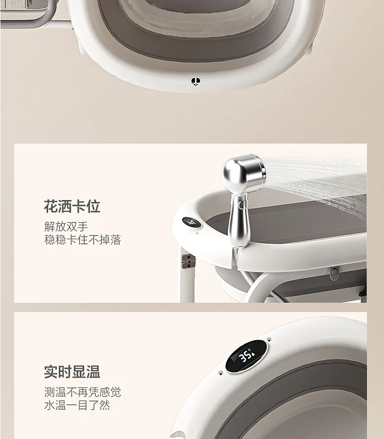 3-in-1 Baby Changing Table with Temperature-Sensing Bath Tub, Foldable, Storage Basket, Reinforced Weight Capacity, with Wheels