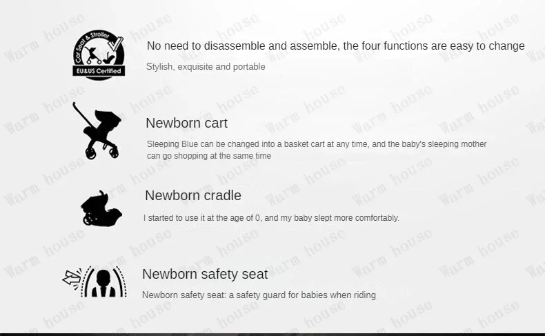 4-in-1 Stroller, Multi-functional Foldable Stroller, Portable Outdoor Stroller, Car Seat Function, Adjustable Armrests