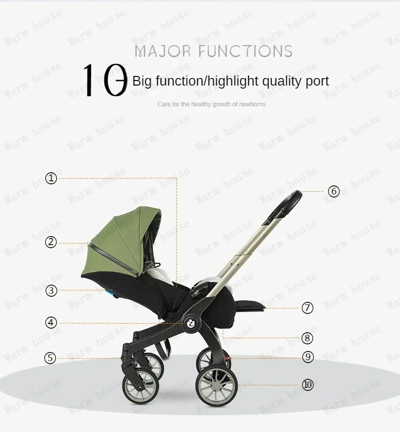 4-in-1 Stroller, Multi-functional Foldable Stroller, Portable Outdoor Stroller, Car Seat Function, Adjustable Armrests
