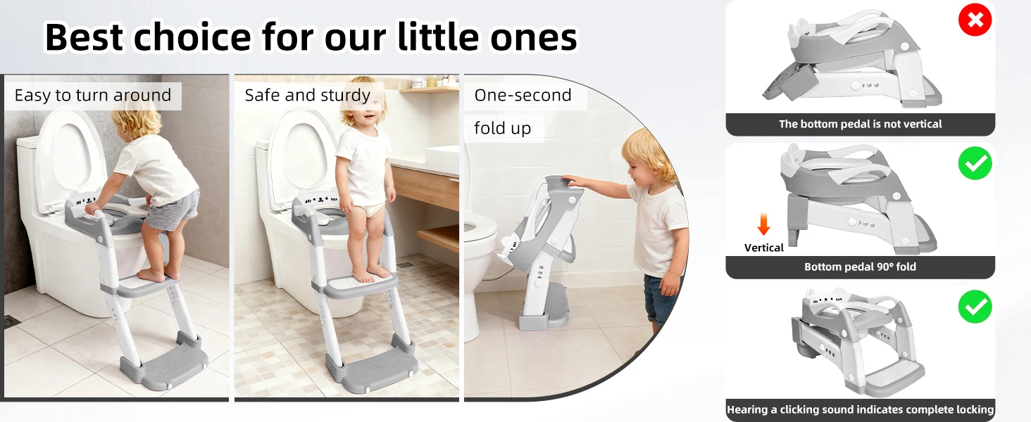 PANGDUBE Toddler Potty Training Seat with Ladder, 3 in 1 Kids Toilet Step Stool, Non-Slip Soft Cushion, Foldable Children Potty