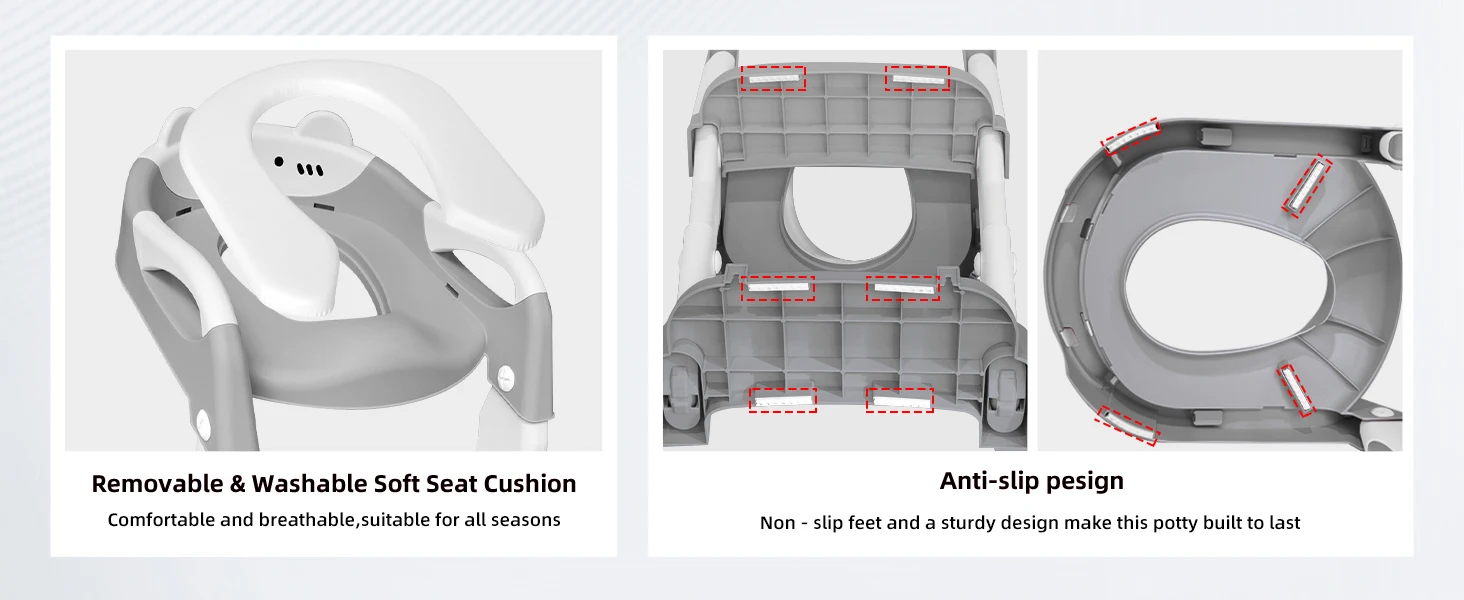 PANGDUBE Toddler Potty Training Seat with Ladder, 3 in 1 Kids Toilet Step Stool, Non-Slip Soft Cushion, Foldable Children Potty
