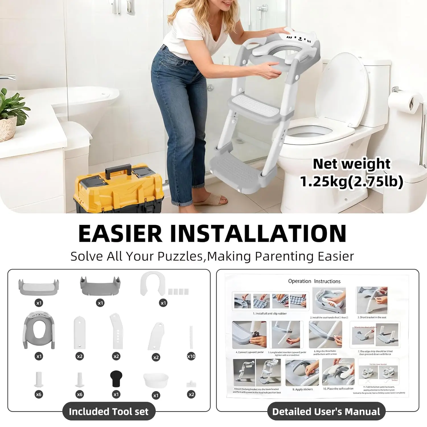 PANGDUBE Toddler Potty Training Seat with Ladder, 3 in 1 Kids Toilet Step Stool, Non-Slip Soft Cushion, Foldable Children Potty