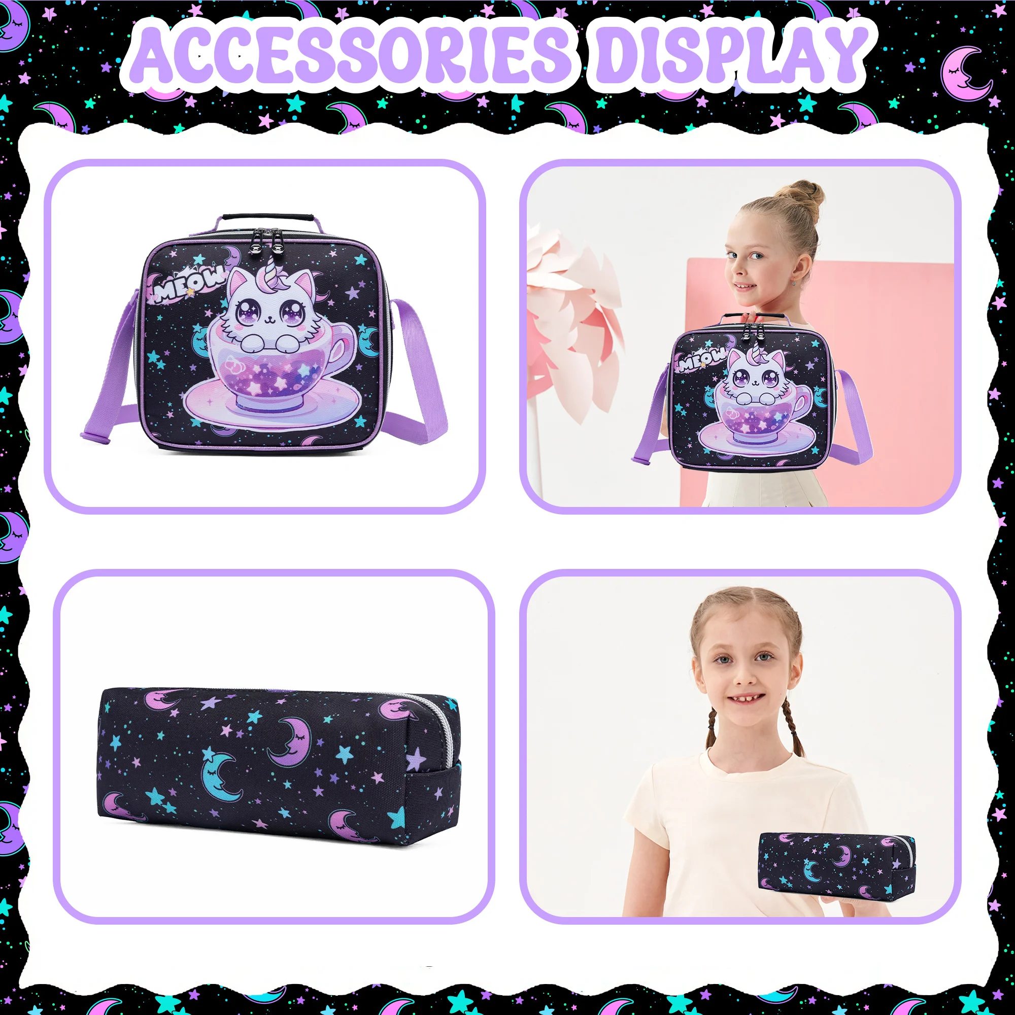 Backpack for Girls School Backpack with Lunch Box for Elementary Student Teen Girls Cute School Bag Kids Book