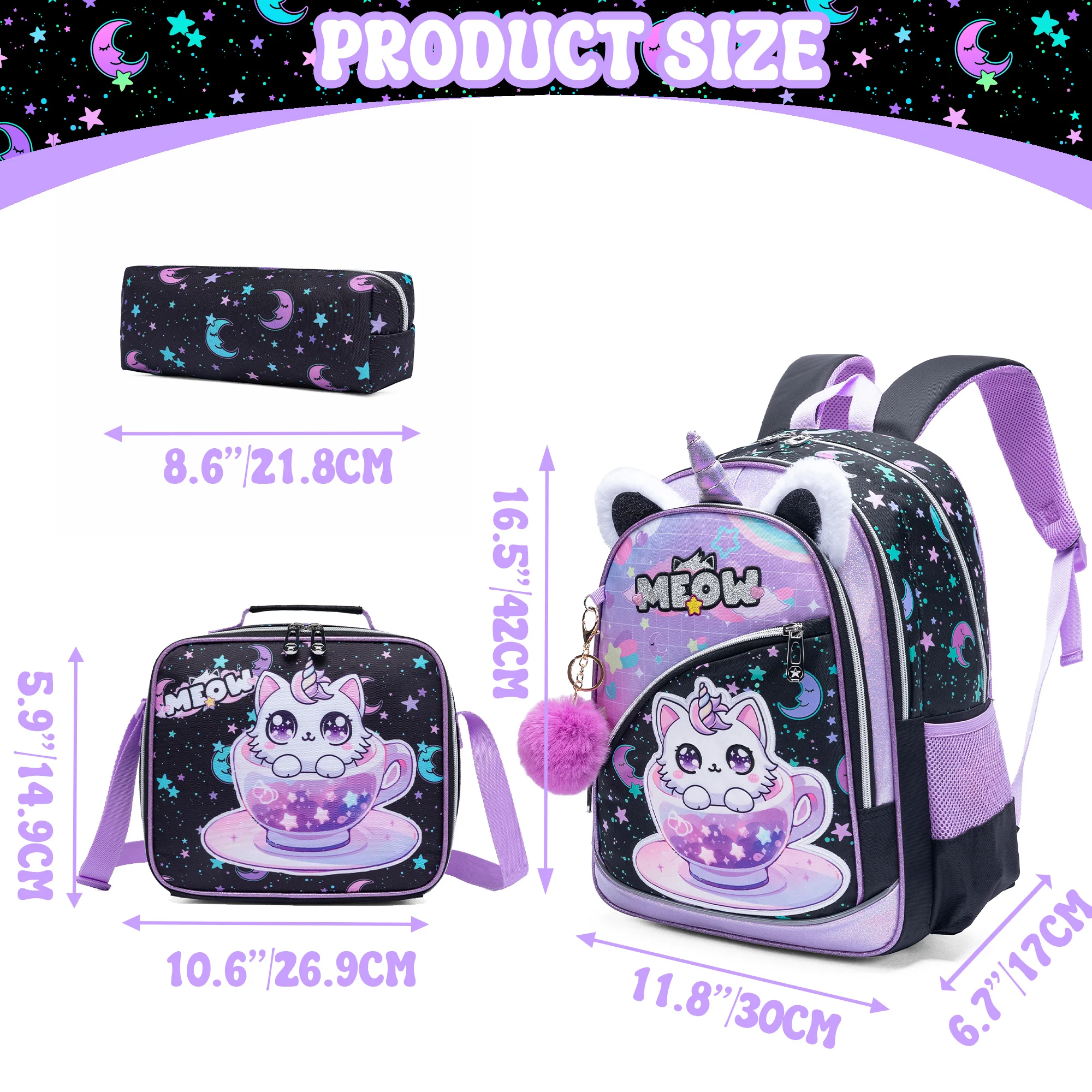 Backpack for Girls School Backpack with Lunch Box for Elementary Student Teen Girls Cute School Bag Kids Book