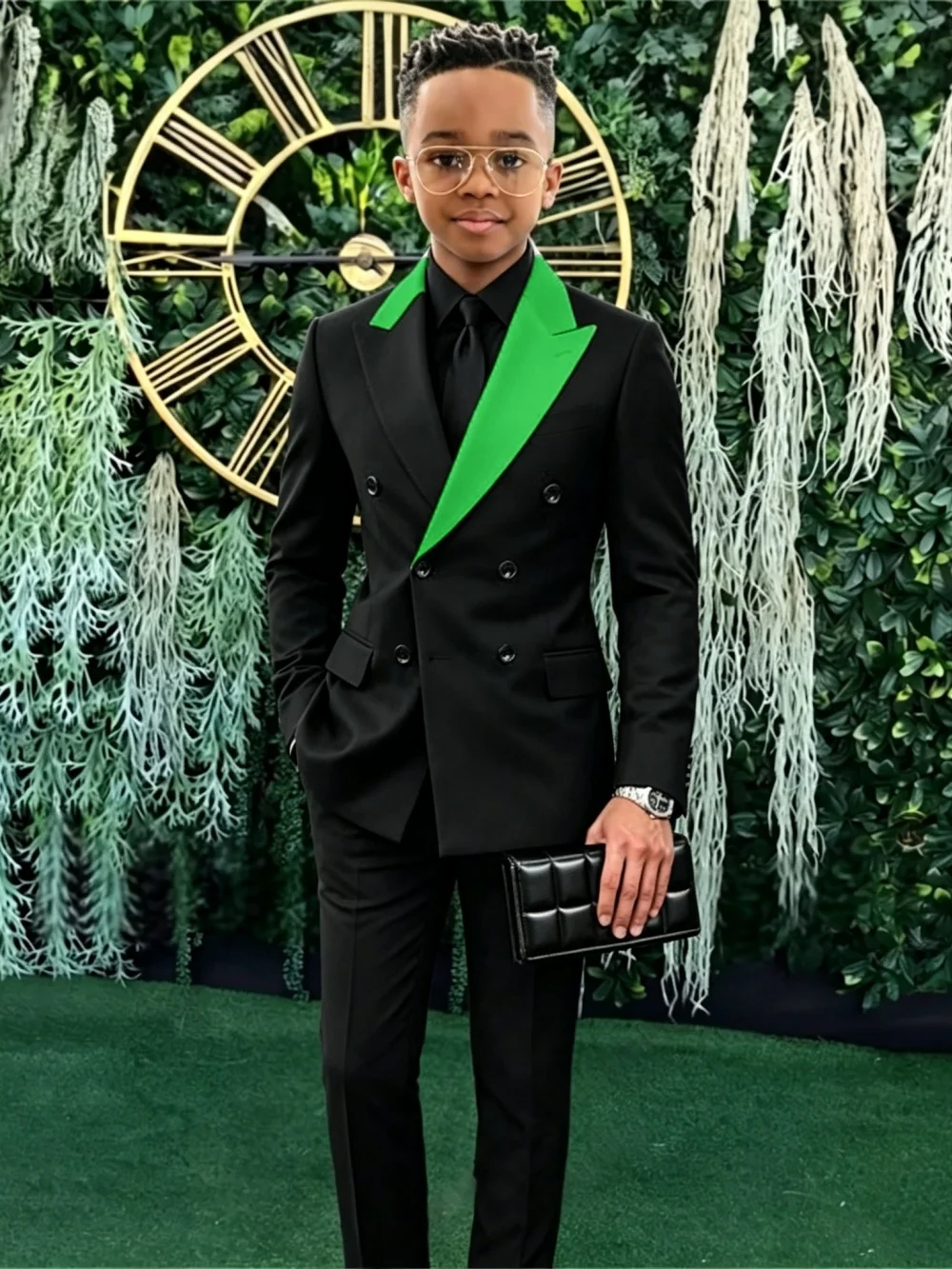 Fashion Boys Contrast Suit Set 2 Pieces Jacket Pants For Formal Events Double Breasted Kids Slim Fit Tuxedo Graduation Ceremony