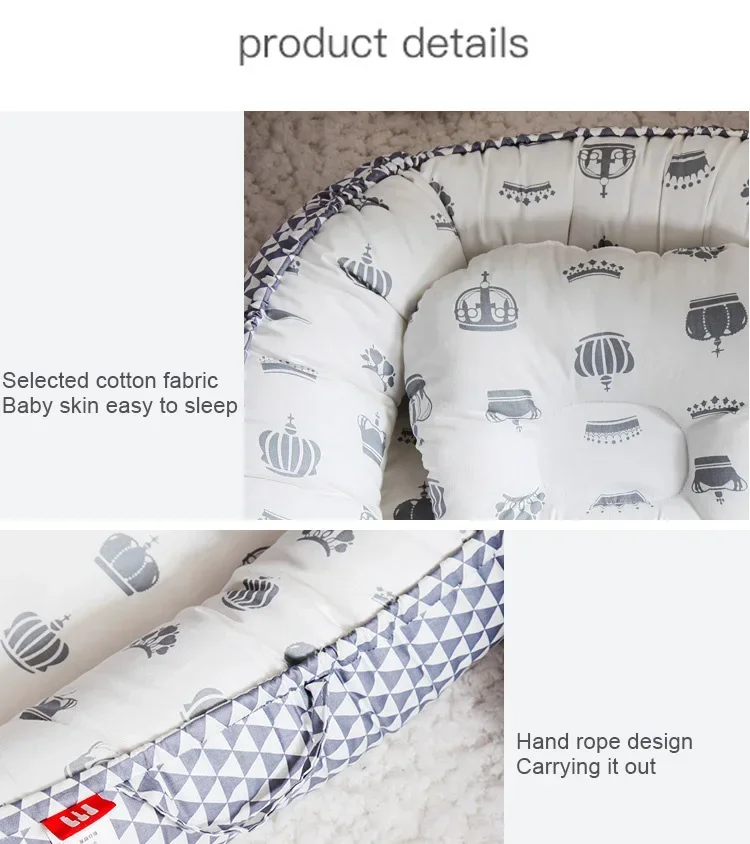85x50cm Cotton Portable Travel Baby Nest Bed Pillow Bumper Bassinet Safe Sleep Accessory For Newborn Toddler Daily Indoor Use