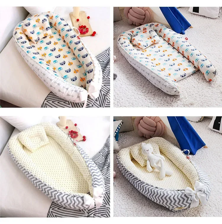 85x50cm Cotton Portable Travel Baby Nest Bed Pillow Bumper Bassinet Safe Sleep Accessory For Newborn Toddler Daily Indoor Use
