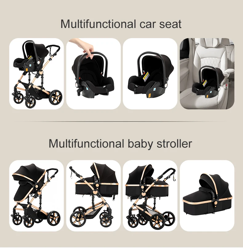 Compact Baby Stroller 3-in-1 Portable Newborns Baby Car with Car Seat High View Pram Travel System Buggy Foldable Baby Carriage