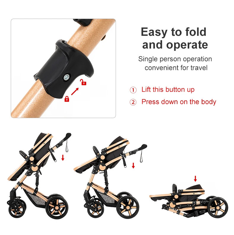 Compact Baby Stroller 3-in-1 Portable Newborns Baby Car with Car Seat High View Pram Travel System Buggy Foldable Baby Carriage