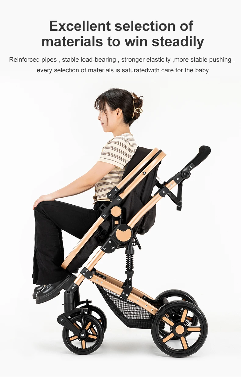 Compact Baby Stroller 3-in-1 Portable Newborns Baby Car with Car Seat High View Pram Travel System Buggy Foldable Baby Carriage