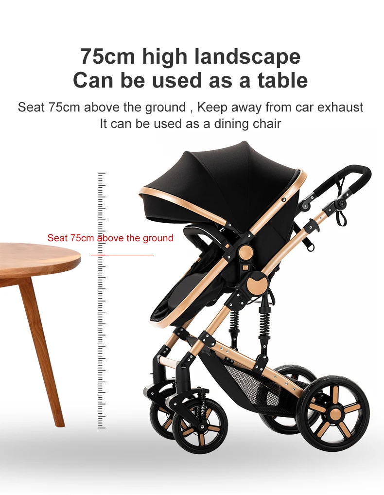 Compact Baby Stroller 3-in-1 Portable Newborns Baby Car with Car Seat High View Pram Travel System Buggy Foldable Baby Carriage