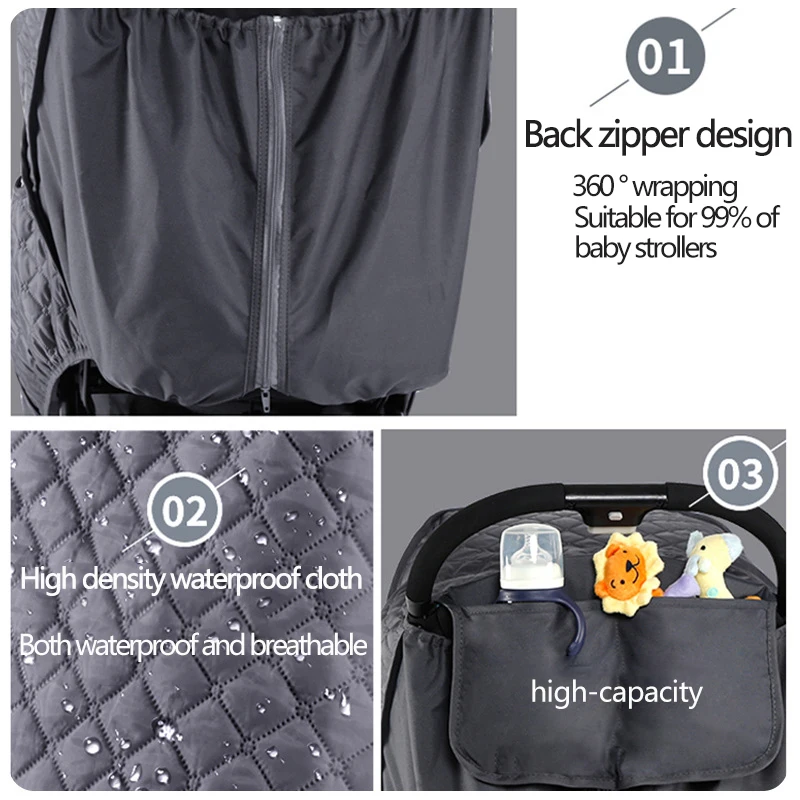 Wind Shield Rain Cover Universal 2 in1 Rain Coat for Baby Stroller Waterproof Winter Warm Cotton Hood Stroller Accessories