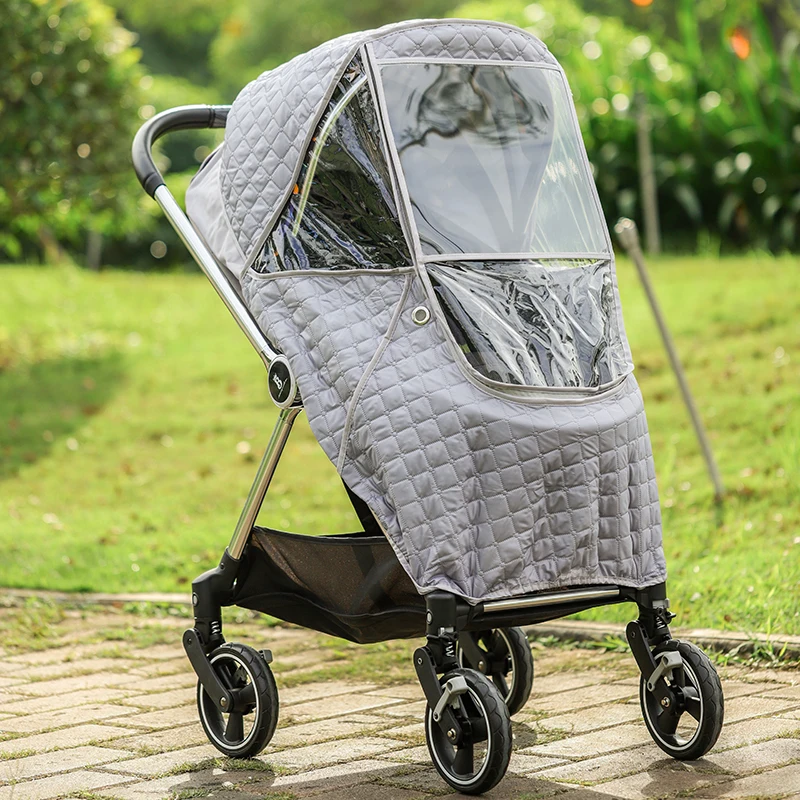 Wind Shield Rain Cover Universal 2 in1 Rain Coat for Baby Stroller Waterproof Winter Warm Cotton Hood Stroller Accessories