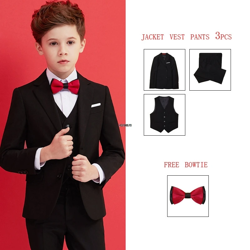 Boys Black 007 Wedding Suit Kids Formal Blazer Clothing Set Gentleman Children Day Graduation Chorus Performance Dress Costume