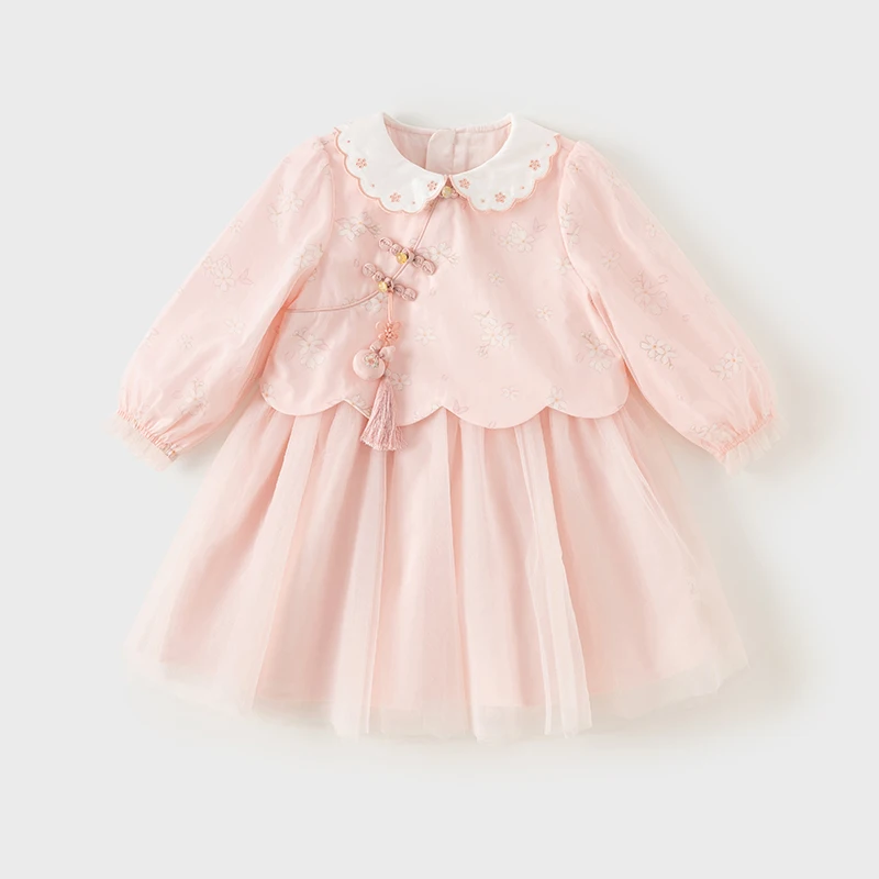 Dave Bella Princess Floral Dress for Girls Baby Children 2024 New Autumn Sweet Gentle Fashion Casual Party Outdoor DB3241829
