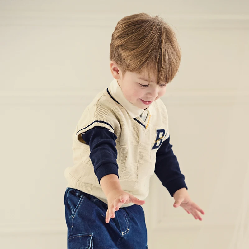 Dave Bella Kid Boys Long-Sleeved T-Shirt Children's Top Boys Polo Shirt Spring Autumn Children's School Clothes DB3241636