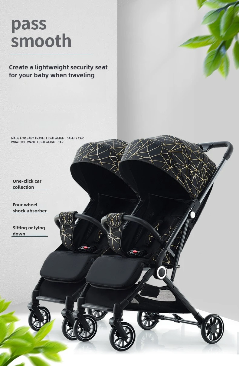 Twin Baby Stroller High View Detachable Stroller Foldable and Lightweight Stroller with Sitting and Lying Function