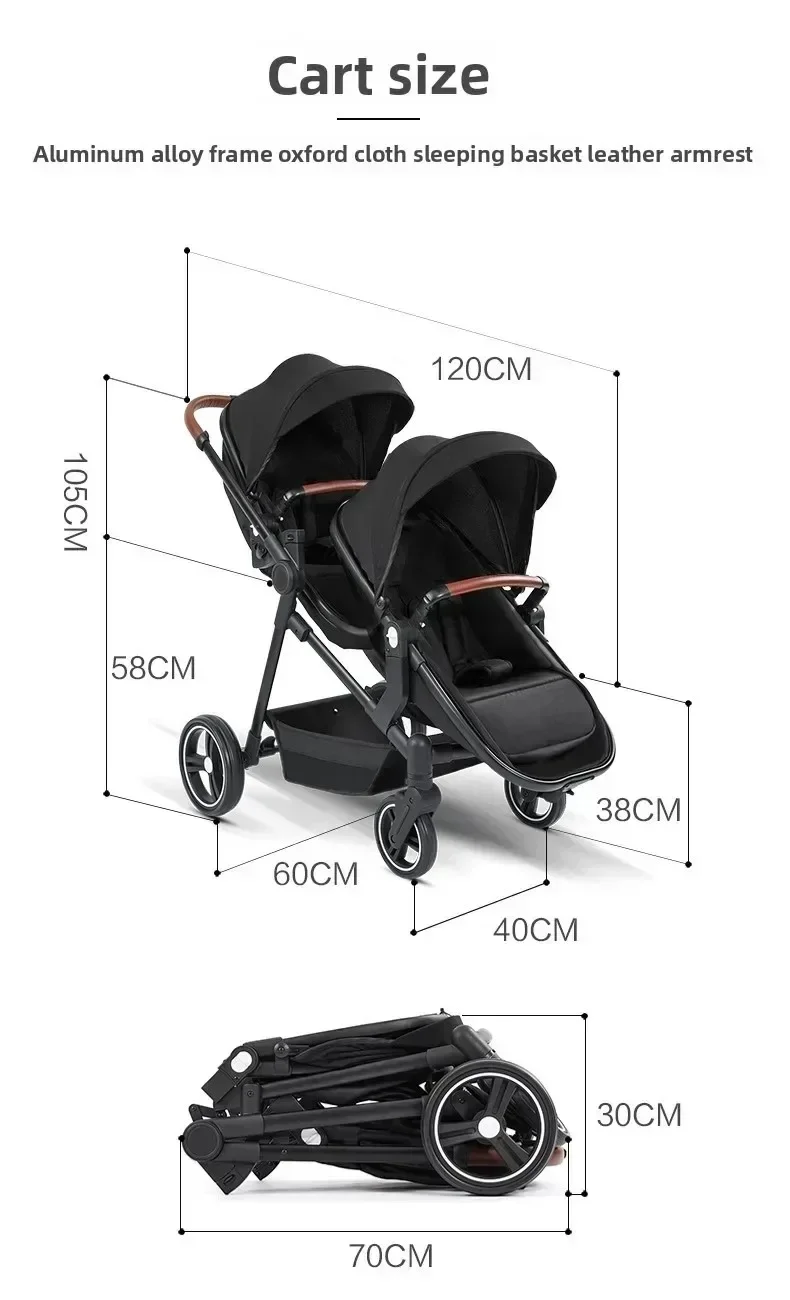EU STOCK Twin Stroller with Car Seats. Can Be Taken on Board An Airplane. , Can Be Disassembled Into A Lightweight Baby Stroller