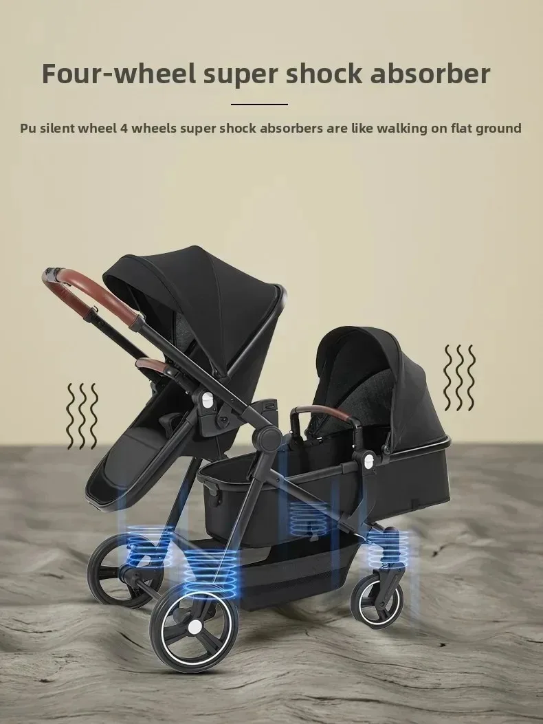 EU STOCK Twin Stroller with Car Seats. Can Be Taken on Board An Airplane. , Can Be Disassembled Into A Lightweight Baby Stroller