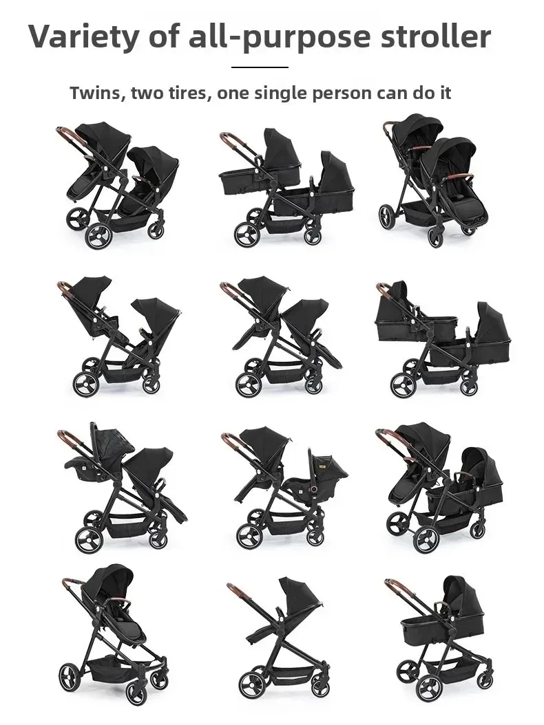 EU STOCK Twin Stroller with Car Seats. Can Be Taken on Board An Airplane. , Can Be Disassembled Into A Lightweight Baby Stroller