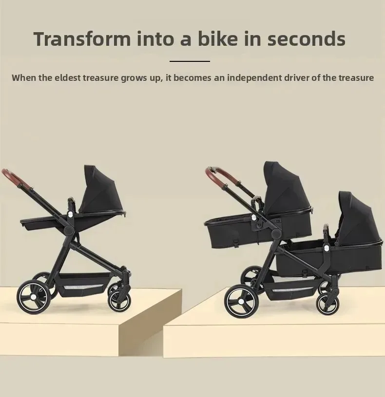 EU STOCK Twin Stroller with Car Seats. Can Be Taken on Board An Airplane. , Can Be Disassembled Into A Lightweight Baby Stroller