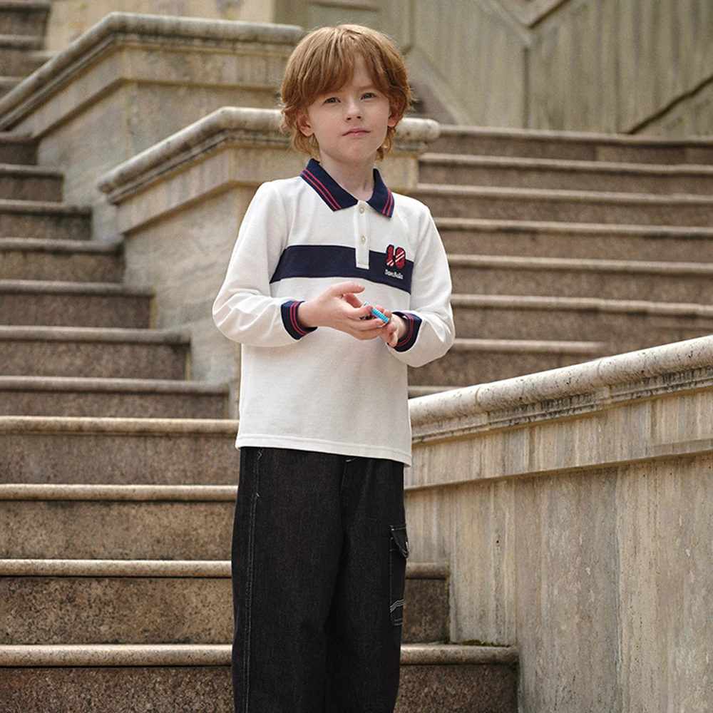 Dave Bella Boys Spring Autumn Polo T-shirt Casual Long Sleeve Cotton T-shirt Kids Outdoor Shirt Top Children Clothes DK3253258
