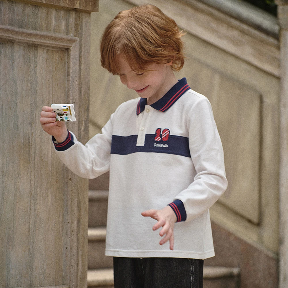 Dave Bella Boys Spring Autumn Polo T-shirt Casual Long Sleeve Cotton T-shirt Kids Outdoor Shirt Top Children Clothes DK3253258
