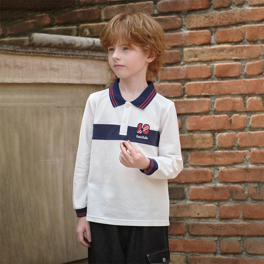 Dave Bella Boys Spring Autumn Polo T-shirt Casual Long Sleeve Cotton T-shirt Kids Outdoor Shirt Top Children Clothes DK3253258