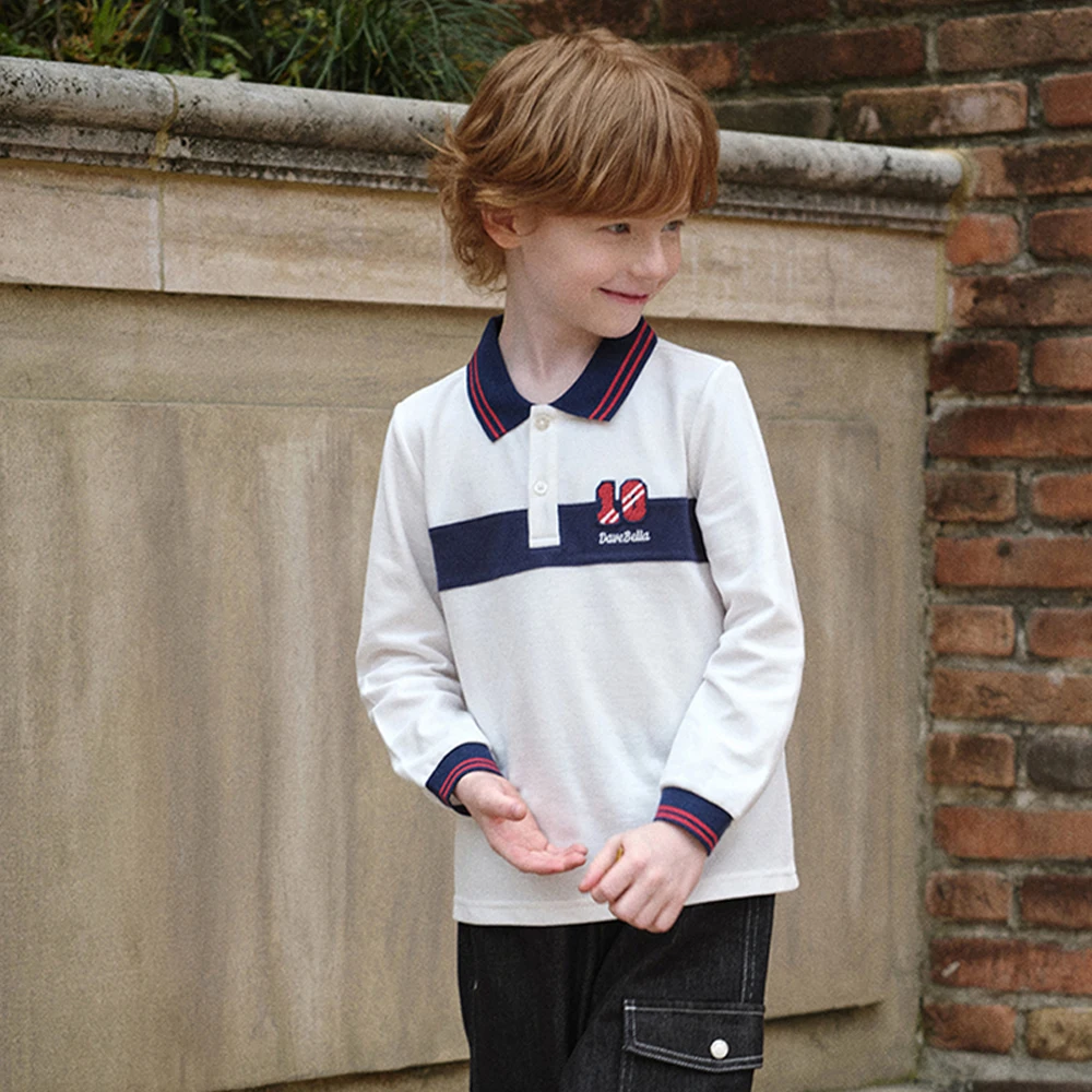 Dave Bella Boys Spring Autumn Polo T-shirt Casual Long Sleeve Cotton T-shirt Kids Outdoor Shirt Top Children Clothes DK3253258
