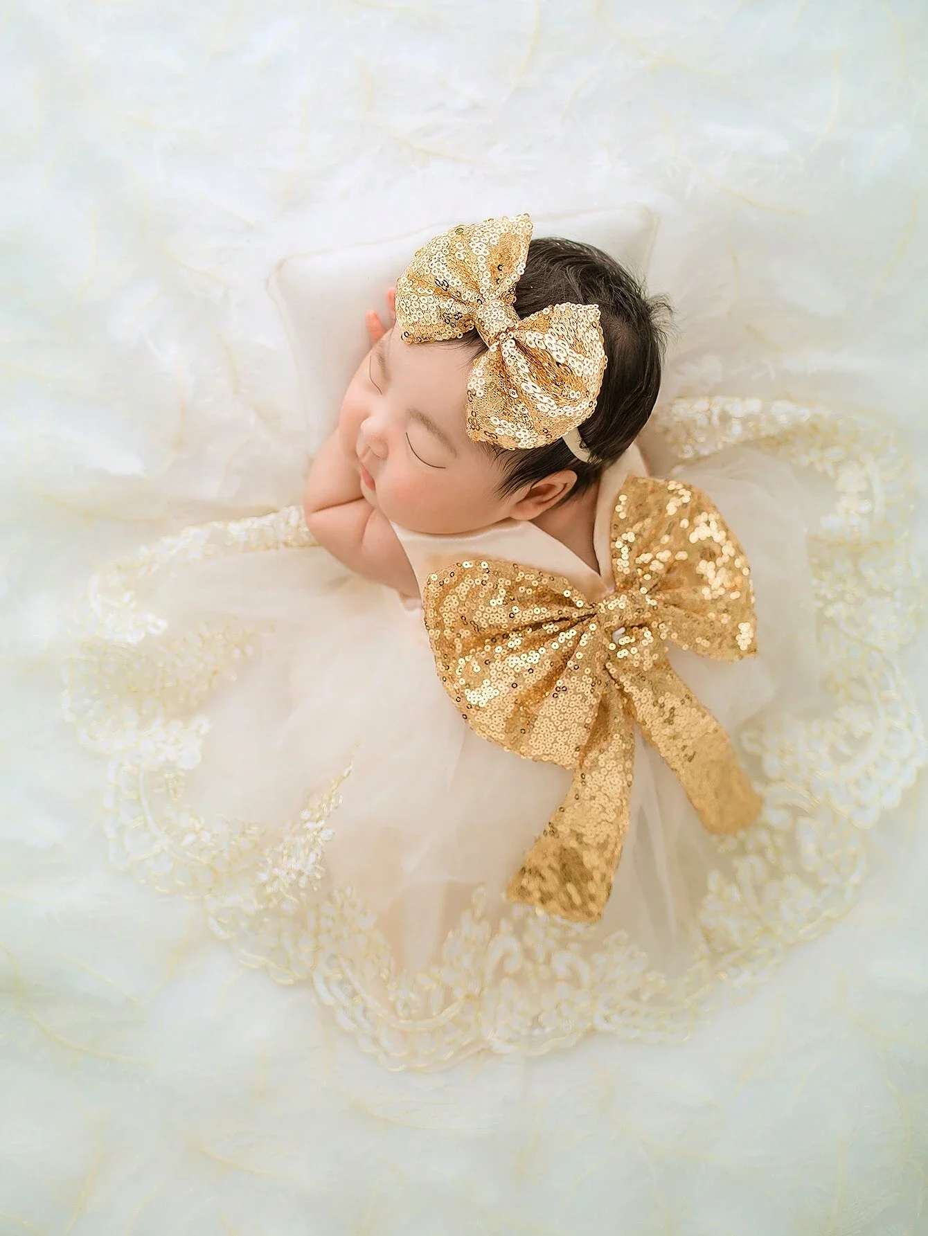 2pcs Newborn Photography Clothing Set Baby Girls' Princess Embroidered Mesh Dress Bowknot Lace Princess Skirt For Photo Shoot